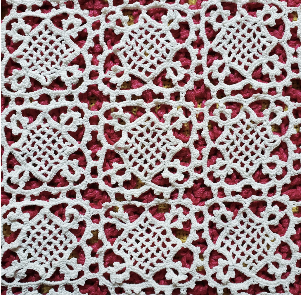 Detail of a crochet coverlet