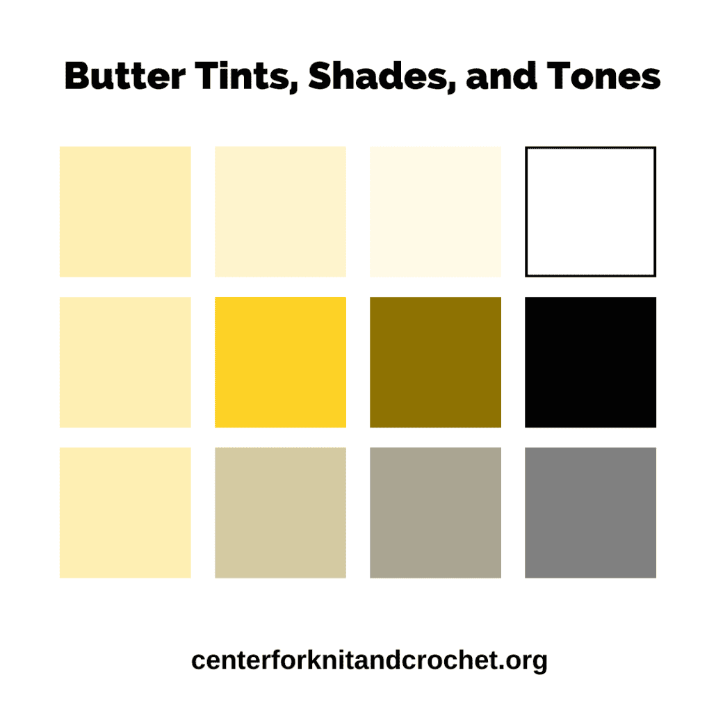 A color palette with tints, shades, and tones of CKC's butter yellow