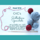 A festive graphic with balls of yarn and the works Meet with CKC's Collections Specialists