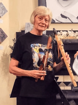Sandi Horton holding her recorders