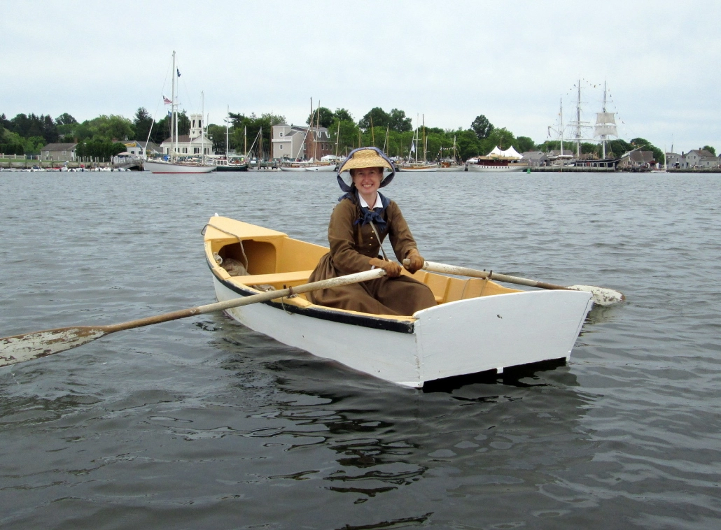 Rebecca Bayreuther Donohoe in a rowboat on the ocean 