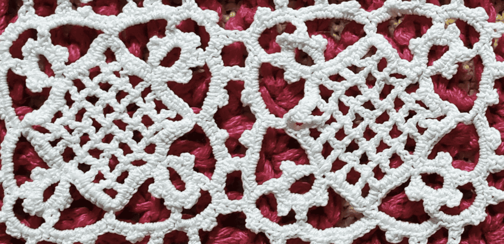 lacework on a red knit background